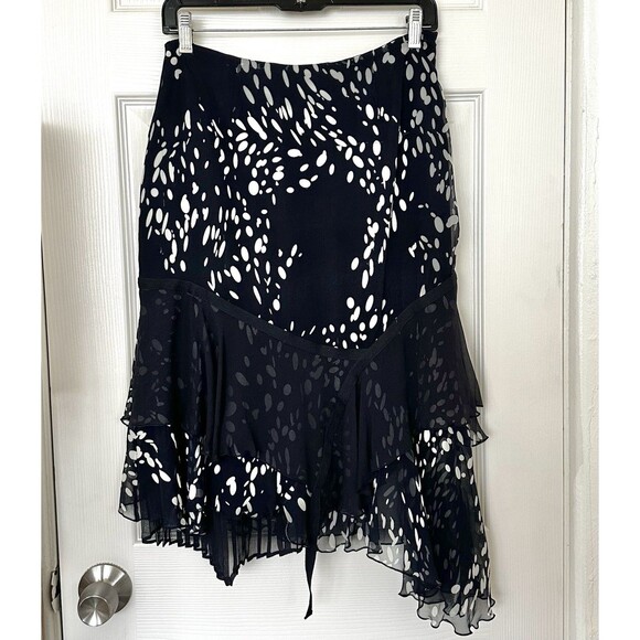 Vintage Zapa Asymmetrical Midi Skirt Boho Polka Dots Women’s Sz 8 US/ 38 Black - Picture 1 of 8